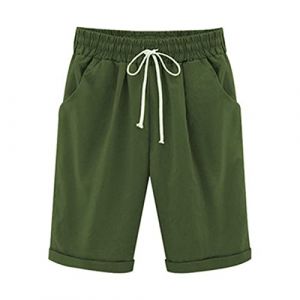Bermuda Femme Ete Fluide en Lin Short De Sport Chic Large Fluide Pas Cher Shorts et Bermudas Habill&eacute; Femmes Grande Taille &Eacute;lastique avec Poches Confortable Ample Mode Sport Jogging Pantalons Court (⭐⭐⭐⭐⭐AEGJEGVD⭐⭐⭐⭐⭐, neuf)