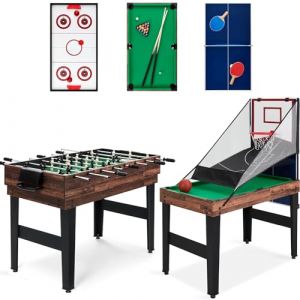 Table Multi Jeux 5 en 1,Table Multijeux Pliable, Baby Foot,Tables De Ping-Pong, Billard, Air Hockey, Basket,Divertissement à Domicile, Salle De Jeux (FCOU, neuf)