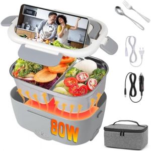 Électrique Gamelle Chauffante Boîte à Lunch 3 en 1 70W Lunch Box Gamelle Chauffant Boite Repas Alimentaire 220V 12V 24V en Acier Inoxydable Thermique Amovible Convient pour Voiture Camionet (GREY) (Carastek Trade, neuf)