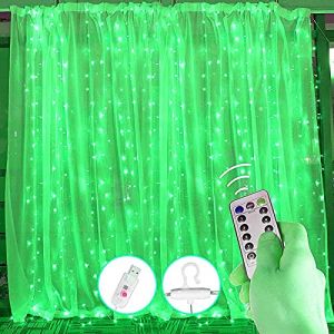 Rideaux Guirlandes Lumineuses, 3m*3m 300LED LED Rideaux Fenêtre Rideau Fée Lumières Scintillantes USB avec Fenêtre À Distance Fée Guirlande Lumineuse (Vert) (HUHUL, neuf)