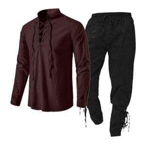 Offres éclair du jour Ensemble de vêtements médiévaux pour hommes ensemble de vêtements pour hommes avec chemise en lin chemise médiévale pour hommes pantalon mé Déstockage Vente de bonnes affaires (Uwdiohq, neuf)