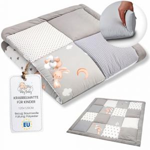 Tapis de jeux bebe chambre 120x120 cm Patchwork - Matelas de sol pour eveil au de parc Tapis en Coton et epais pour bébé et enfants pour d'eveil Oeko-Tex Lapin (ASE Spółka Akcyjna, neuf)