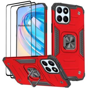 KANSi Coque pour Honor X8a, Verre Tremp&eacute; [2 Pi&egrave;ces] + Housse TPU Silicone Rotation 360&deg; Aimant Anneau Support Double D&eacute;fense Protection Etui - Rouge (KANSI, neuf)