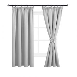 DWCN Lot de 2 Rideaux Occultant avec Cravates Rideau Isolant Thermique Anti Froid Galon Fronceur Rideau de Porte Salon Désign Moderne Balcon Chambre Cuisine, 140 x 175 cm (L x H), Gris Argent (DWCN EU, neuf)