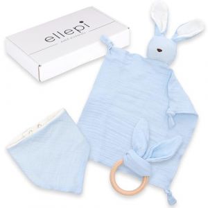 Ellepi Coffret Cadeau bébé en Coton Bio Doudou + Bavoir + Masseur de gencives (Cielo) (Bo.MA., neuf)