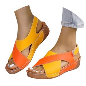 Sandales orthopédiques pour femme d'été avec talon compensé confortables et élégantes avec réglable en déchirure, sandales à bout ouvert, plage, légères en cuir artificiel, respirantes, chaussures de (MeiJaii, neuf)