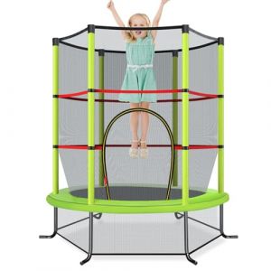 COSTWAY Trampoline Ext&eacute;rieur Enfants &Oslash;165 CM avec Filet de S&eacute;curit&eacute;, Trampoline Enfants avec Cadre en Acier & 6 Poteaux Recouvert de Mousse, Charge Max 135kg pour Gar&ccedil;on et Fille (Vert) (FDS GmbH, neuf)