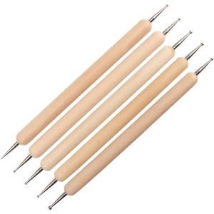 Lot de 5 stylos d'indentation pour nail art - Stylos &agrave; bille en bois - Outil de sculpture sur argile (SYMY-GPP, neuf)