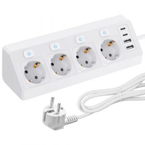 Multiprise d'angle 4 prises avec USB, multiprise d'angle avec 2 USB et 2 Type-C, prise de bureau, double prise pour bureau, maison, voyage, avec c&acirc;ble, blanc (EverTre, neuf)
