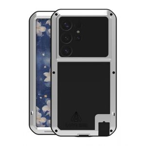 LOVE MEI pour Samsung Galaxy S25 Ultra Coque, Outdoor Heavy Duty Aluminium M&eacute;tal Antichoc Anti-poussi&egrave;re Bumper &eacute;tui de Protection Complet du Corps avec Verre tremp&eacute; pour Galaxy S25 Ultra (Argent&eacute;) (YiMi store, neuf)