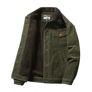 Veste en Velours C&ocirc;tel&eacute; pour Hommes Velours C&ocirc;tel&eacute; Veste Cargo en Polaire d'hiver Vestes Boutonn&eacute;e D&eacute;contract&eacute;e Automne Hiver Epaisse Chaude Manteaux de Coton Veste Militaire avec Revers Vert L (ZhangYi EU, neuf)