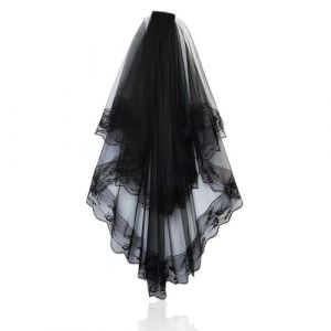 SCJJZ Diad&egrave;mes pour femme,Robe de mari&eacute;e en dentelle longue noire, voile de mari&eacute;e d&rsquo;Halloween, voile gothique noir pour femmes 2 couches, voile brod&eacute; avec peigne (GuangZhouAnTuTuMaoYiYouXianGongSi, neuf)