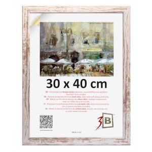 3-B Cadre de l'image HIT - Blanc rustique (blanc vieilli optiquement avec grain de bois visible) - 30x40 cm - cadre photo en bois avec verre acrylique (Waldorff GmbH, neuf)