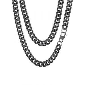 Chaine Homme Epaisse Acier Inoxydable Longue Ras de Cou Noir Enfant Garcon Collier Gros Maille Cubain Gourmette Massif Punk 76 cm 12 mm Bijoux Cadeau Noël Mariage Saint Valentin (ChainsHouse Jewellery, neuf)