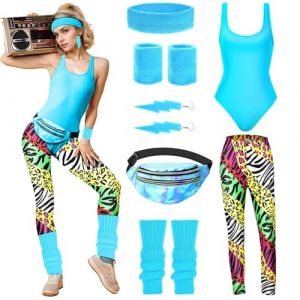 DAZZTIME Deguisement Annee 80 Femme,Tenue des Années 80 et 90 pour Femme,80s Disco Costume,DéGuisement Année 80 Accessoire Femme,Jambières Neon,pour 80s Thème Soirée Carnaval Femme Fille (Dazzling-EU, neuf)