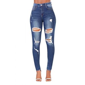 Glook Pantalon Femme Denim Jeans Slim Taille Haute Jean Stretch Pant (FR/ES, Alpha/Lettres, XS, Taille Normale, Taille Normale, Jean Déchiré) (Glook Fashion, neuf)