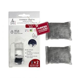 Le Charbon Actif Français Lot de 2 filtres à eau Charbon actif végétal français Granules super activées - En 20 MINUTES seulement - Naturel pour carafe, bouteille, gourde - Filtre l'eau courante (Le charbon actif français, neuf)