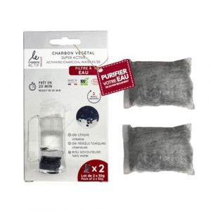 Lot de 2 filtres à eau Charbon actif végétal français granules super activés?Filtre à eau rapide en 20 MINUTES naturel pour carafe, bouteille, gourde filtre l'eau courante du robinet (Le charbon actif français, neuf)