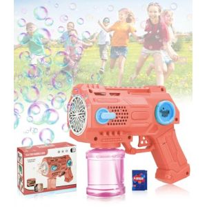 Ixydor Pistolet à Bulles Automatique pour Enfant, Machine à Bulles de Savon,16 Trous LED lumière Bulles Machine à Bulles de Savon électrique avec 160 ML Solution à Bulles pour Mariage/Fête(Rose) (FUSECO EMI S.R.L., neuf)
