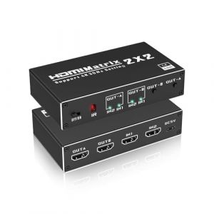 IVIVTOR Splitter hdmi 2 Sorties 2 entr&eacute;es - Switch hdmi 4K avec t&eacute;l&eacute;commande IR prenant en Charge Dolby Digital Ultra 4K@60Hz 3D YUV 4:2:0 HDCP 1.4 - Miroir Uniquement ne Pas &eacute;tendre (devis-01, neuf)