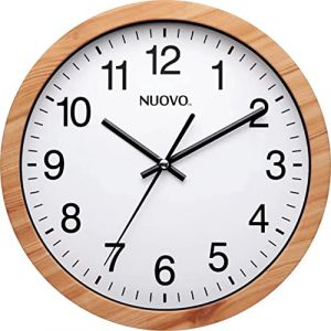 NUOVO Horloge Murale Ronde en Bois Grain de Bois de 14" Horloge Murale silencieuse et sans tic-tac Horloge Murale Vintage pour Salon Chambre Cuisine (35 cm / 14") (comtex watch, neuf)
