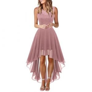 G&eacute;n&eacute;rique Robe de Cocktail Femme Longue Robes Soir&eacute;e en Dentelle Mousseline de Soie Robes Chic El&eacute;gant sans Manches Sexy Robe Asym&eacute;trique (Miuiakoal, neuf)
