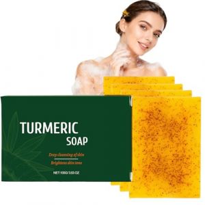 Savon &Eacute;claircissant au Curcuma pour Visage et Corps, Savon Naturel Tumeric pour Taches Sombres, Savo/n Nettoyant Profond pour Peau Sujette aux Imperfections, Savo/n &Eacute;claircissant Doux au Curcuma (4) (Raevior, neuf)