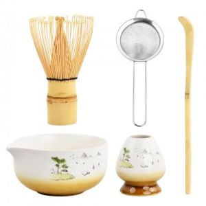 5 in 1 Ensemble de Th&eacute; Matcha Japonais avec Fouet &agrave; Matcha en Bambou, Porte-fouet, Bol &agrave; Matcha, Cuill&egrave;re &agrave; Matcha Service &agrave; Th&eacute; Matcha C&eacute;ramique Matcha Kit pour C&eacute;r&eacute;monie Matcha (brun) (Laukra special SIA, neuf)