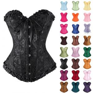 Corsage gothique pour femme - Top en dentelle - Bustier - Corset vintage - Bustier sexy - Impression fleurs m&eacute;di&eacute;vales - Gaine abdominale - Shapewear - Body shaper - Grande taille - Robe - Ceinture (⭐⭐⭐⭐⭐yoyo-eo, neuf)