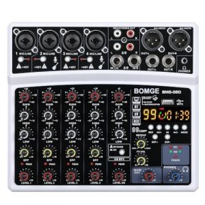 Console de mixage audio DJ professionnelle 6 canaux BOMGE, karaoké avec entrée MP3, USB, entrée Bluetooth, enregistrement stéréo, alimentation fantôme 48 V, processeur 99 DSP- Blanc (BOMGE, neuf)