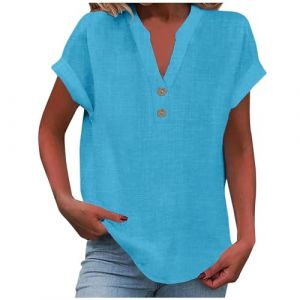 HUIFUAO Chemise Hawaienne Femme Tshirt Blanc Femme Chemise Lin Femme T-Shirt Blanc Femme Tee Shirt Femme Manche 3/4 Coton Tee Shirt Rouge Femme, Bleu, S (HUIFUAO, neuf)