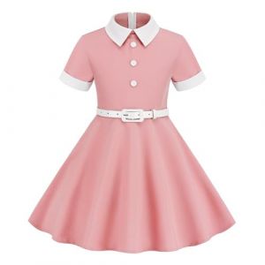 Robe C&eacute;r&eacute;monie Vintage Fille Enfant Robe Rockabilly Ann&eacute;e 50/60 Retro &agrave; Pois Polka Dot Imprim&eacute; Floral Robe Pin Up de Soir&eacute;e F&ecirc;te Cocktail No&euml;l Mariage sans Manches A-Ligne Dress de Princesse 3-8 Ans (⭐⭐⭐⭐⭐AEGJEGVD⭐⭐⭐⭐⭐, neuf)