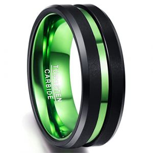 NUNCAD 8mm Bague en Tungstène Noir avec Intérieure et Rainure Vert, Bague Homme Femme pour Fiancaille Quotidien Mariage Cadeau Taille 66(21.0) (NUNCAD FR, neuf)