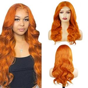 Hxxcoup Human Hair Wig Body Wave Wig 4X4 Lace Closure Wig Humain Hair #350 Perruque Cheveux Humain Hair Perruque Afro Transparent Lace Humain Femme Perruque Gingembre Orange 30 Pouce (KST HAIR, neuf)