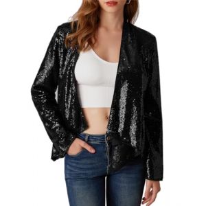 GRACE KARIN Veste &agrave; paillettes pour femme - Bol&eacute;ro festif &agrave; manches longues - L&eacute;g&egrave;re &agrave; &eacute;paules courtes - R&eacute;tro Cocktail Party Club - Noir M (Claroine EU, neuf)