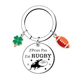 GOUYU Porte-clés « J'peux pas j'ai rugby » avec acier inoxydable et breloque ballon – idéal Cadeau pour rugbyman - joueur de rugby - création (GUOYU SHOP, neuf)