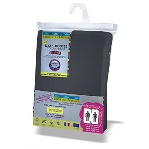 Linge des Familles - Drap Housse Lit Electrique pour Matelas 2x70x190-2x80x200-2x90x200 - Gris Fonc&eacute; - 100% Coton Jersey Extensible - Label Oeko-TEX&reg; Standard 100 - Made in Europe (Linge des Familles, neuf)