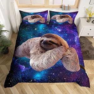 Sloth Housse de Couette 3D Funny Animal Galaxy Parure de Lit 220x240cm Chic Violet Bleu Ciel Étoilé Pour Enfants Garçons Filles Enfants Espace Voie Lactée Parure Housse de Couette Décor de chambre (Bofanshangmao, neuf)