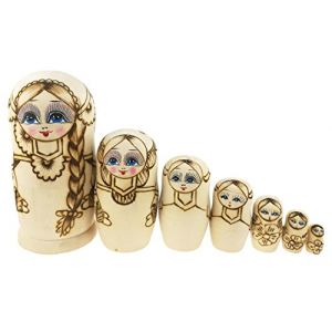 Winterworm Lot de 7 longues tresses pour fille Matriochka Poupées Babushka Poupées gigognes traditionnelles russes en bois Jouet empilable Cadeau pour enfants (Feiandenguk, neuf)