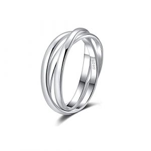 SILBERTALE Bagues en argent 925 &Eacute;ternit&eacute; Tress&eacute; N&oelig;ud torsad&eacute; Bague 3 Anneaux Enroulement Bague Argent 925 Femme Bague 3 en 1 Anxi&eacute;t&eacute; Relief Fidget Anneau Rotatif, K, Argent (Silbertale, neuf)