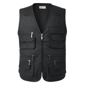 KTWOLEN Homme Gilet de P&ecirc;che avec Multi-Poche L&eacute;ger Respirant Sans Manche Veste pour P&ecirc;che en Camping La Photographie et Voyage, Noir, 6XL (KTWOLEN, neuf)
