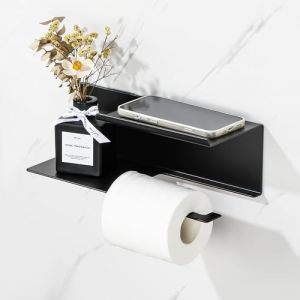 SAYAYO Porte Papier Toilette Mural avec Tablette sans Per&ccedil;age, Derouleur Support Papier Toilette avec &Eacute;tag&egrave;res Spacieuses en Haute Qualit&eacute; Aluminium, Auto-adh&eacute;sif, Noir Mat (SAYAYO, neuf)