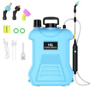 Pulverisateur a Batterie, Pulverisateur a Dos 15L avec 3 Types de Buses, Tige Télescopique, Bandoulière Réglable, Moteur en Cuivre Pur et Matériau PP, pour Pelouses, Cours et Jardins (Bleu Ciel) (Guo ShiZheng, neuf)