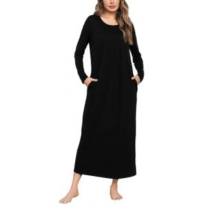 Leversic Chemise de Nuit Femme Longue Chemise de Nuit Hiver Chemise de Nuit Coton Femme Robe de Nuit Femme Nuisette Femme Manches Longues Noir XL (CHONGREN-EU, neuf)