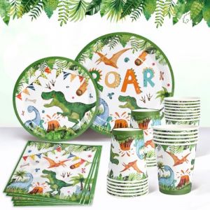 Assiette Jetable Anniversaire Dinosaure, 96pcs Vaisselle Jetable Dino, Assiettes Papier Tasses Serviettes pour Decoration Anniversaire Dinosaure Enfant Garcon, Deco Th&egrave;me F&ecirc;te Jungle Safari 24 Invit&eacute;s (QIFU DirectUK, neuf)