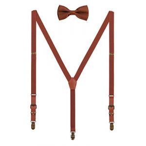 WANYING 2cm Bretelles Nœud Papillon Set pour Femme Homme Retro Y-forme 3 Bronze Clips Bretelles élastique regolabile pour Grandeur 140-190cm - Marron (WANYING EU, neuf)