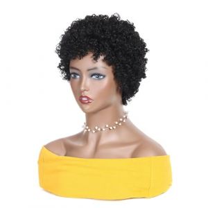Perruque courte bouclée crépue de 8 pouces, perruque noire courte bouclée avec frange, perruque en fibre résistante à la chaleur, perruque bouclée lâche, boucles rebondissantes for femmes noires (MYDZSWZX, neuf)