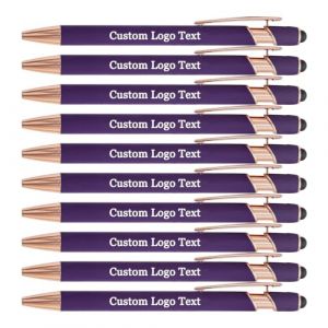 HEYZARDA Stylo Personnalisé Text Logo personnalisable avec Prenom Mariage Église Réunion Entreprise École Violet foncé 20 Pcs (Hezhida, neuf)