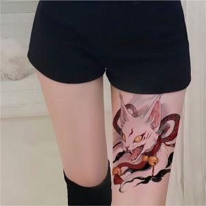 Tatouage temporaire coloré motif chat et fleur, motif féminin, imperméable, traditionnel, ancien, faux tatouages(1pcs) (CHJWEIHHERT, neuf)