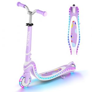 TONBUX Trottinette pour Enfants de 3 &agrave; 12 Ans, avec Planche Lumineuse Cool et Roues en Polyur&eacute;thane, Hauteur R&eacute;glable en 3 Niveaux, avec Support, L&eacute;g&egrave;re, Trottinete Enfants de 3 Ans, Violet + Blanc (EU FAN Plus, neuf)